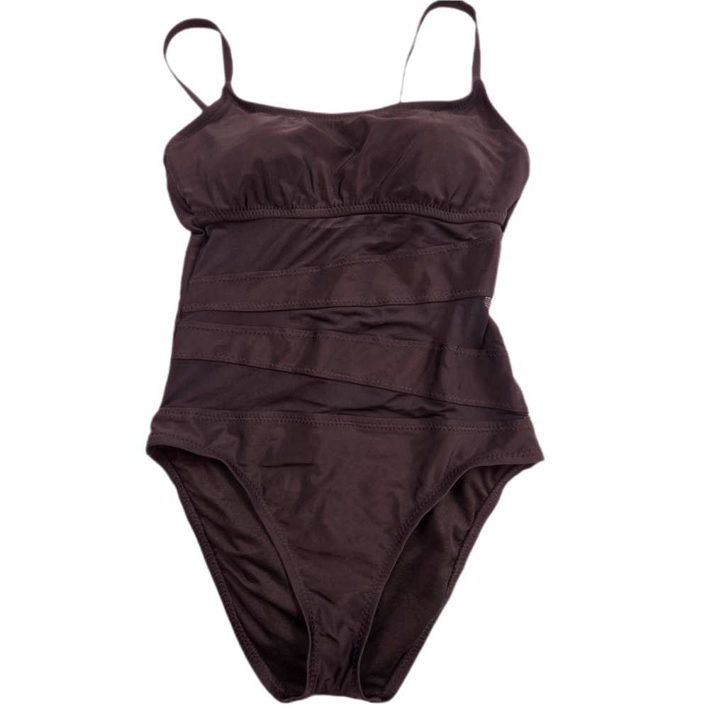 Shade & Shore One Piece Swimsuit Womens M Brown Mesh Wrap Strappy VN1087006